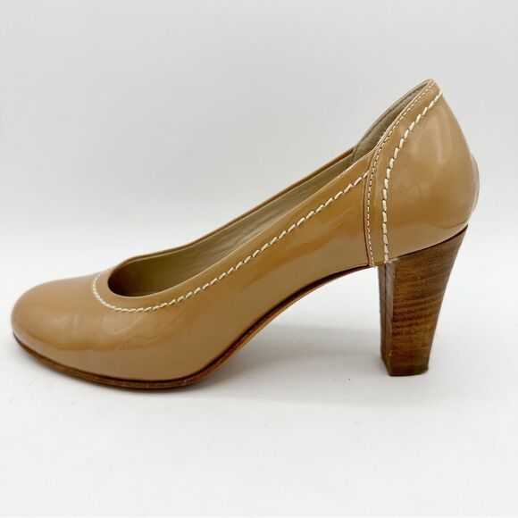AGL Nude Patent Leather Flex Heels w/Cream Topstitching Sz 37 EU/6.5-7 US - Picture 14 of 14